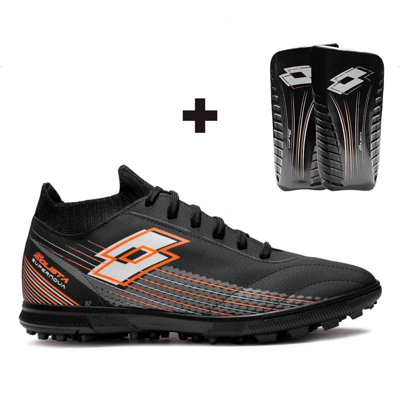 Chuteira Society Lotto Solista Supernova Masculina + Caneleira